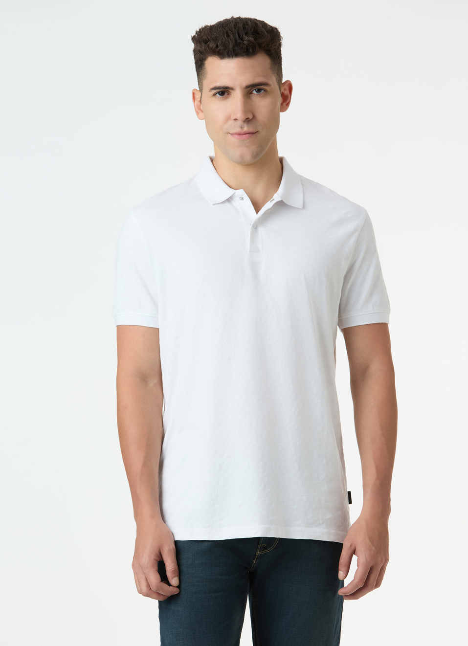 Men White Self-design Polo T-shirt, , large image number 1