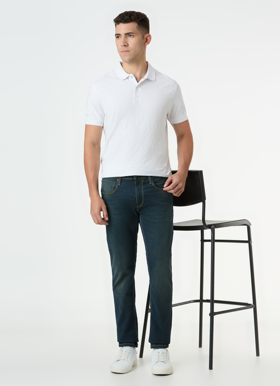 Men White Self-design Polo T-shirt, , large image number 5