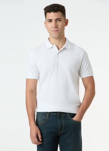 Men White Self-design Polo T-shirt