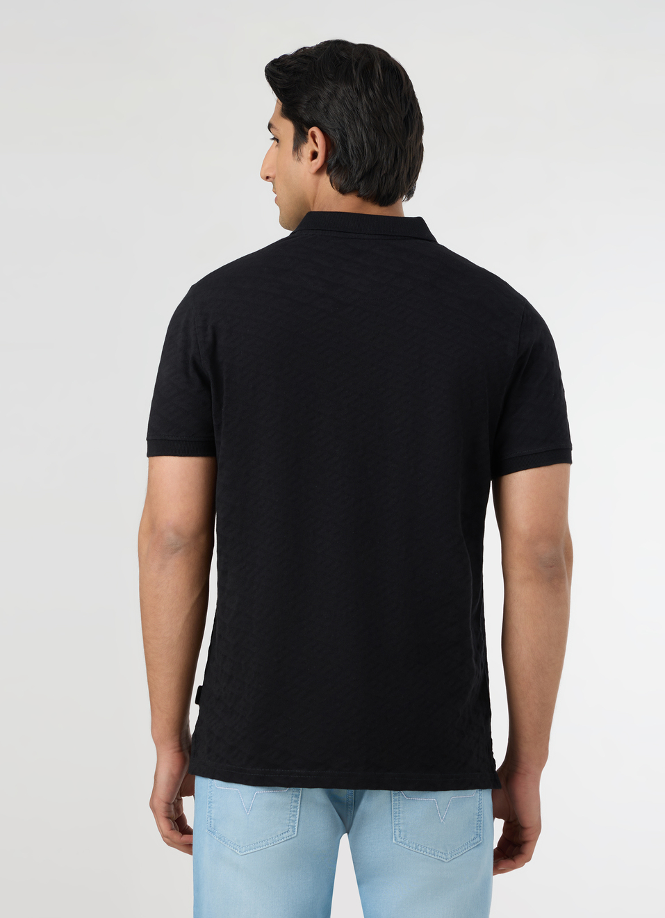 Men Black Self-design Polo T-shirt, , large image number 2