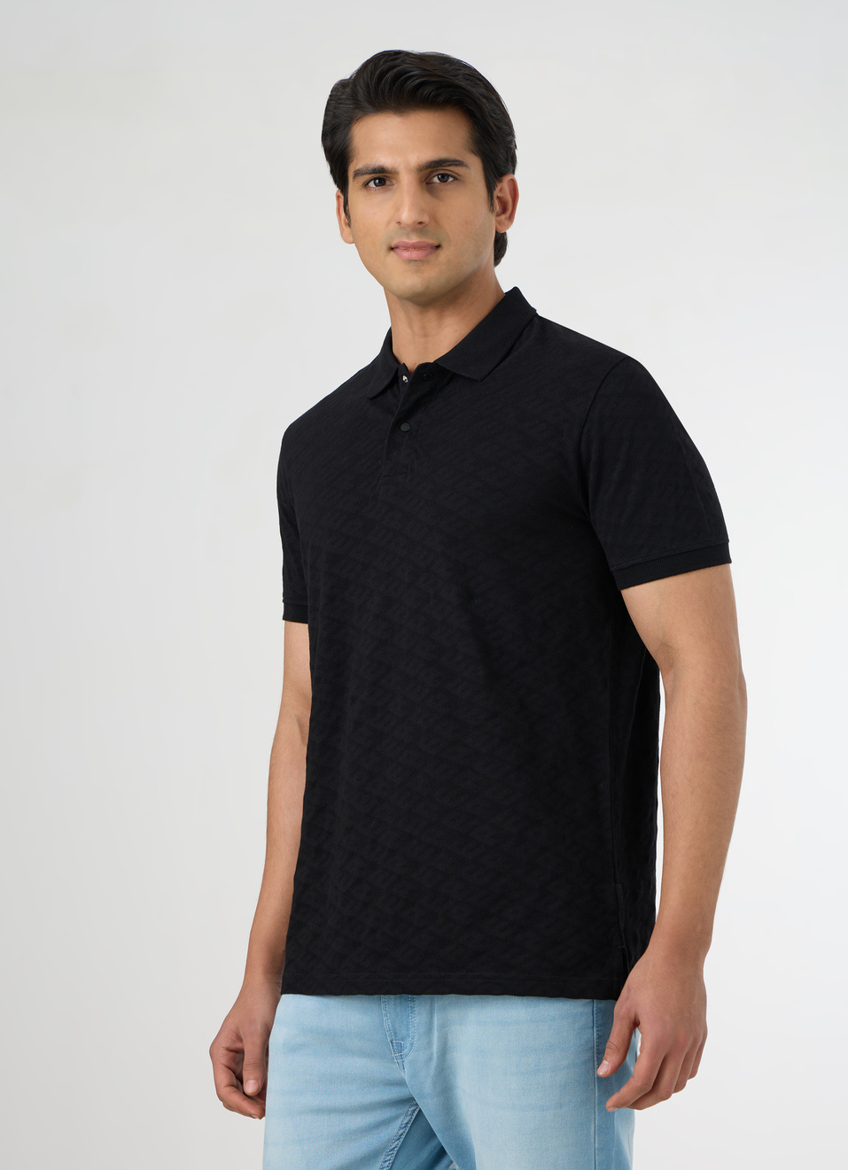 Men Black Self-design Polo T-shirt, , large image number 3
