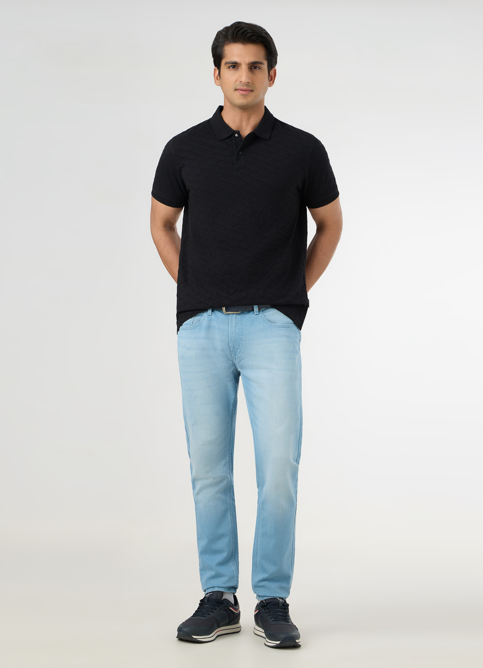 Men Black Self-design Polo T-shirt, , large image number 5