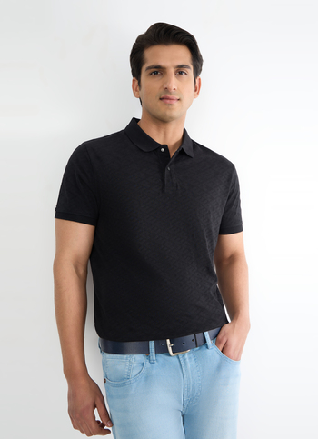 Men Black Self-design Polo T-shirt