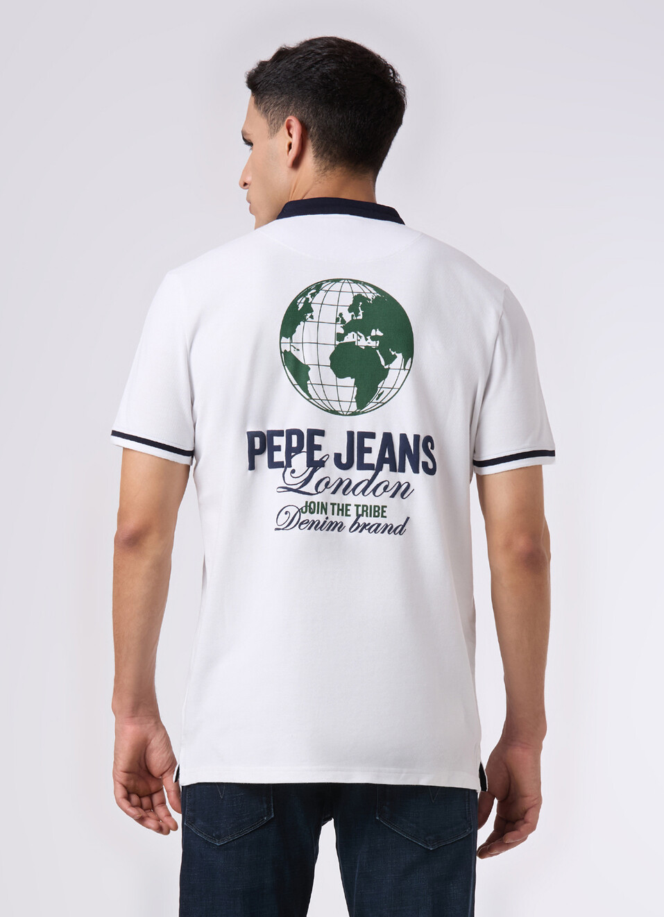 Men White Back Graphic Print Henley Collar Polo, , large image number 2