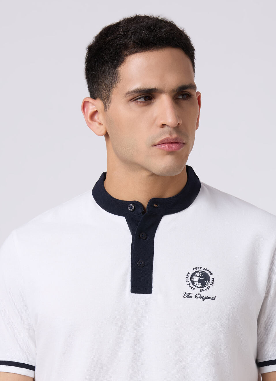 Men White Back Graphic Print Henley Collar Polo, , large image number 4