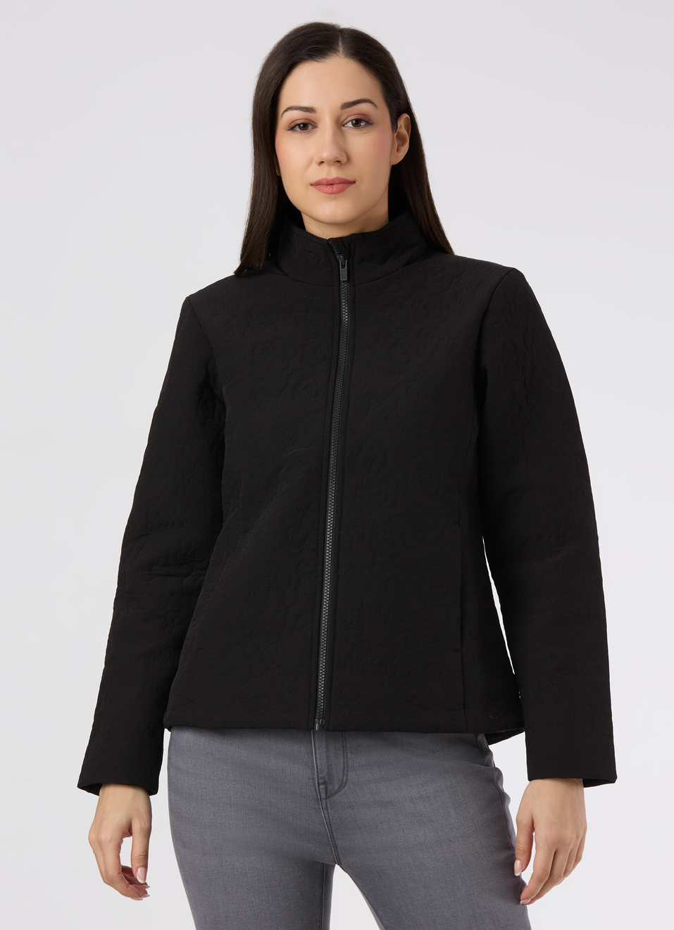 Women Black Textured Regular Fit Jacket, , large image number 1