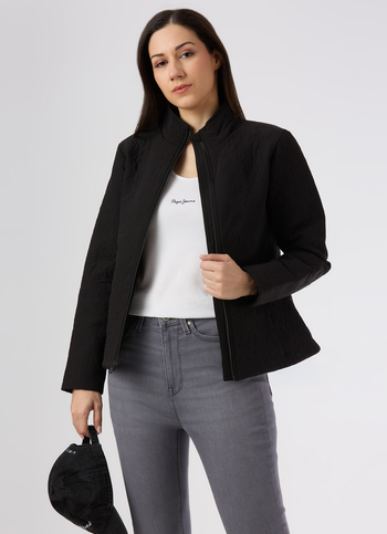 Women Black Textured Regular Fit Jacket