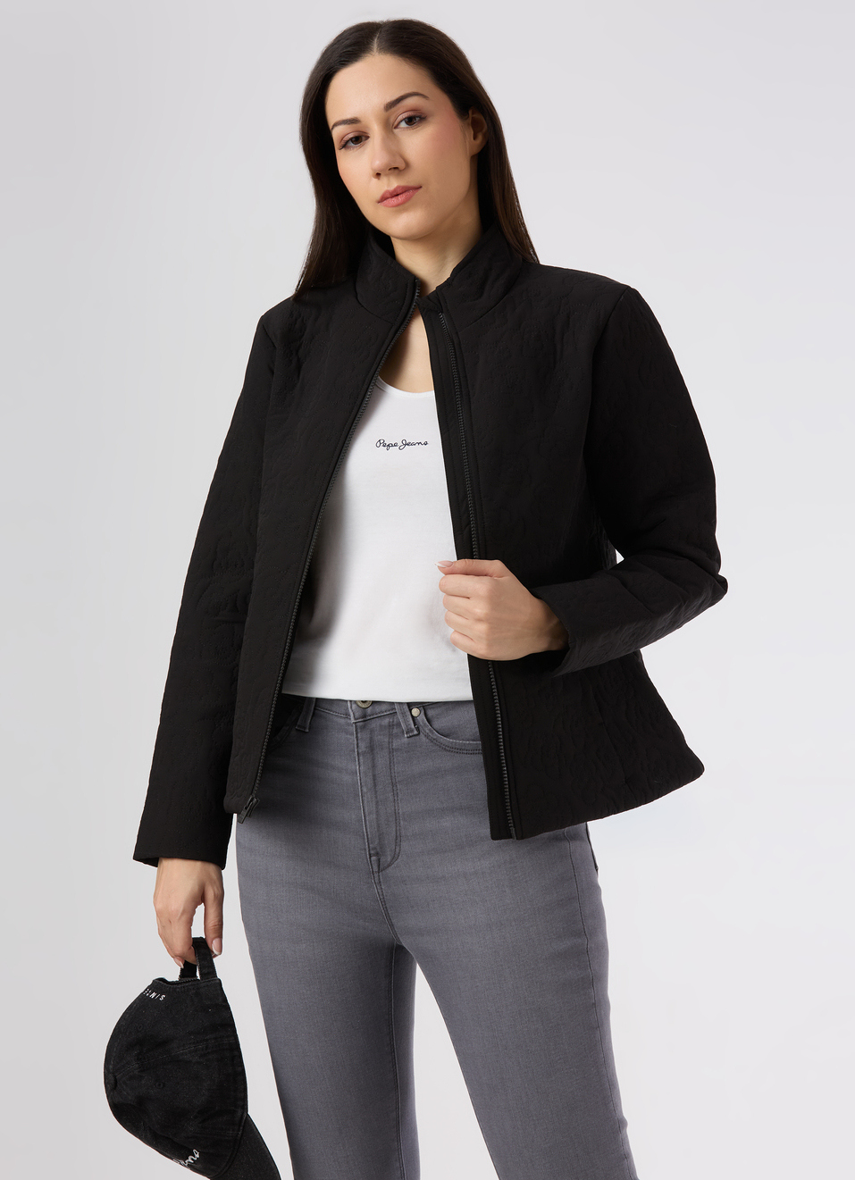 Women Black Textured Regular Fit Jacket, , large image number 0