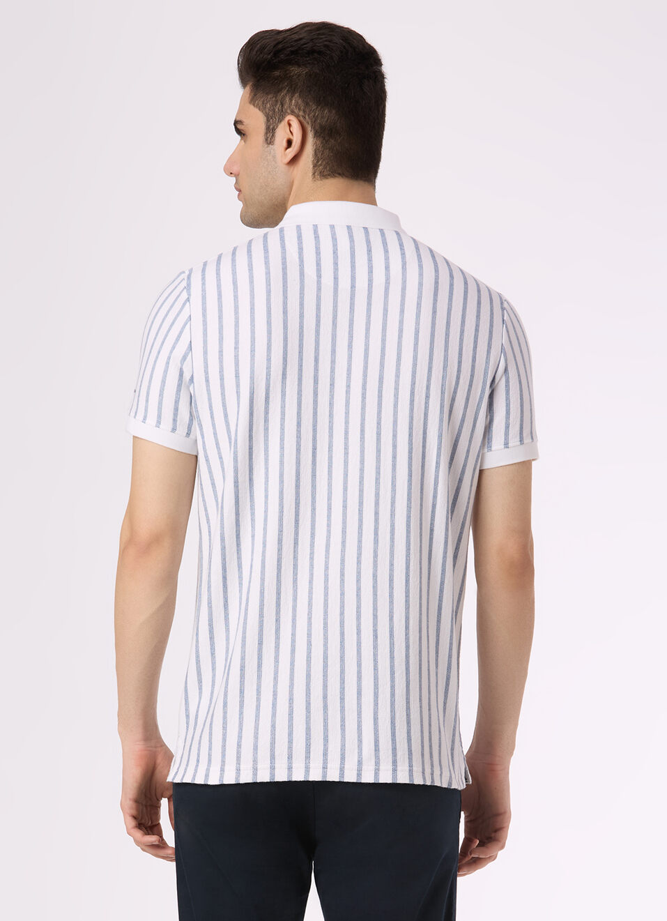 Men White Vertical Stripe Polo, , large image number 2