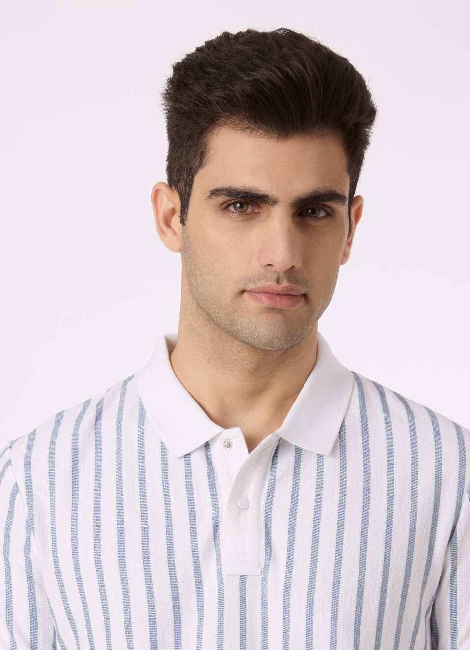 Men White Vertical Stripe Polo, , large image number 4