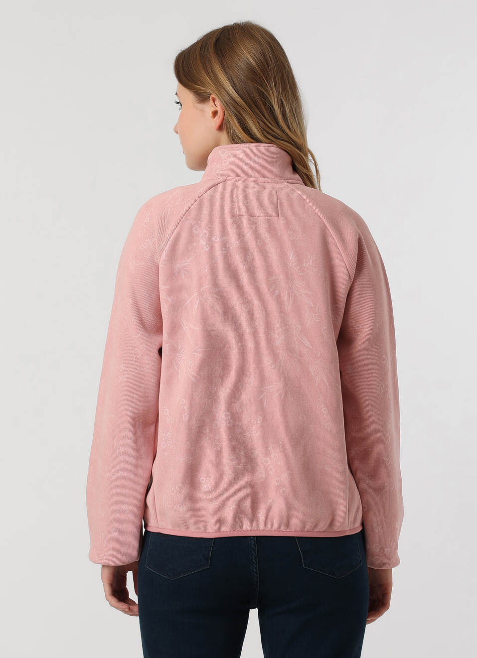 Women Pink Textured High Neck Zip Up Jacket, , large image number 2