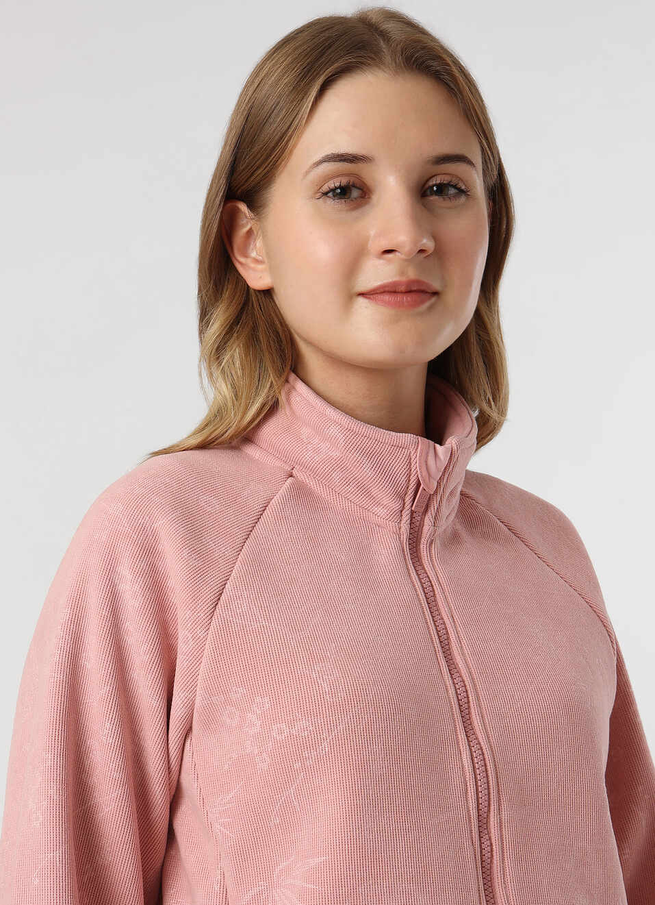 Women Pink Textured High Neck Zip Up Jacket, , large image number 4