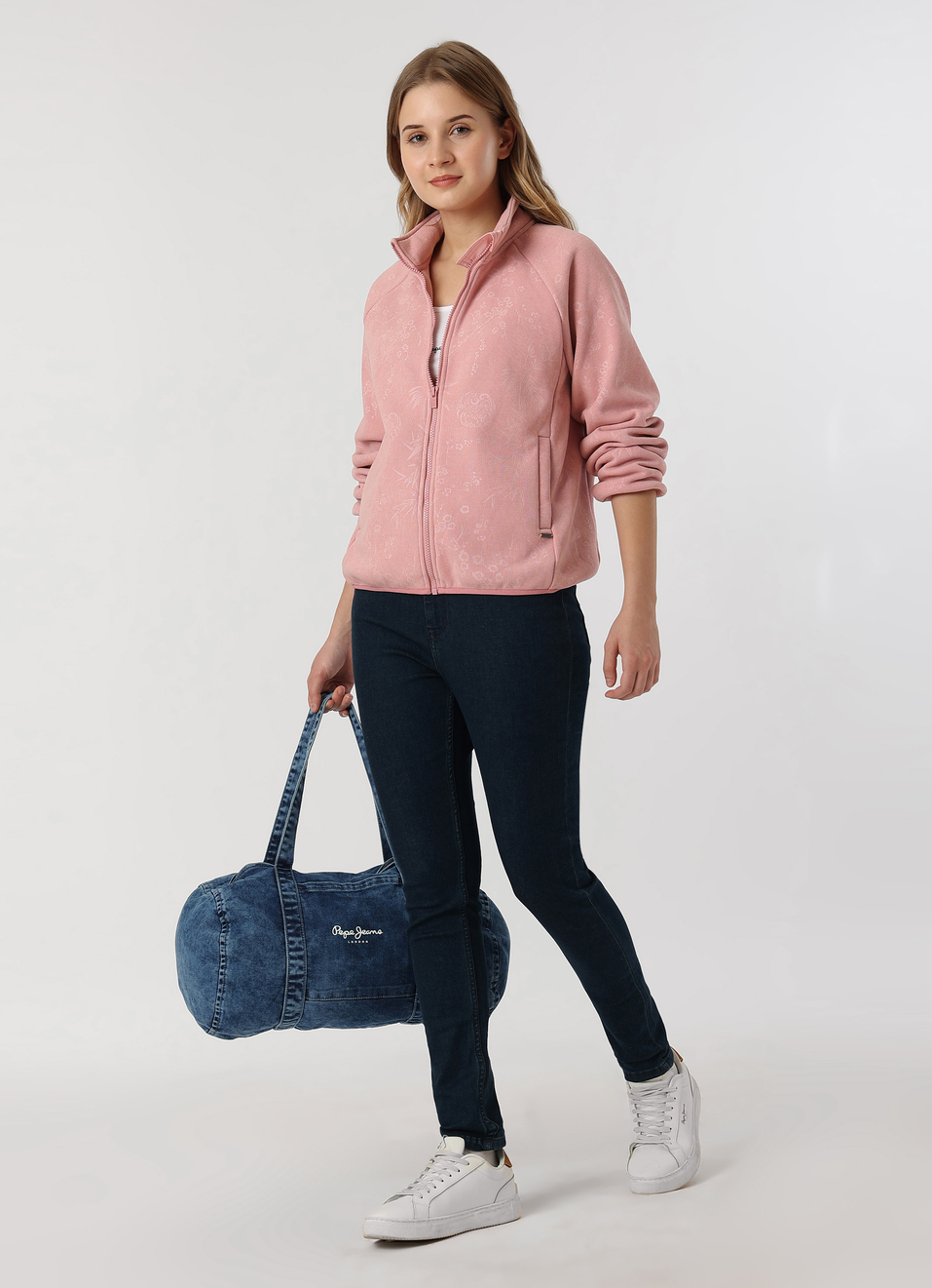 Women Pink Textured High Neck Zip Up Jacket, , large image number 5