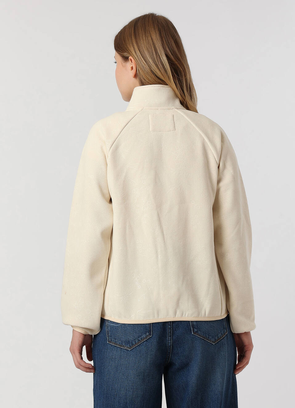 Women Ivory White Textured High Neck Zip Up Jacket, , large image number 2