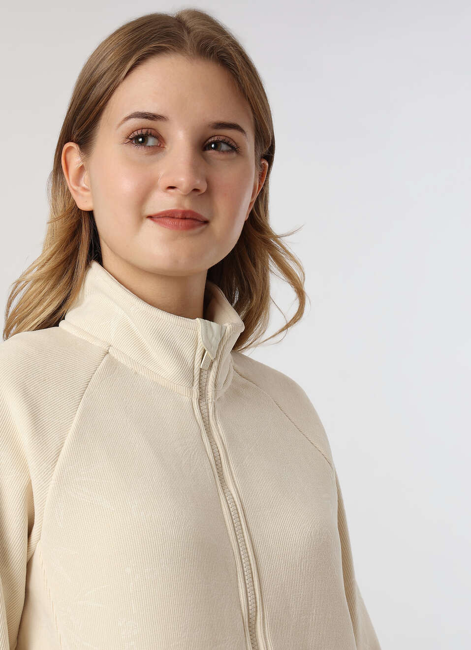 Women Ivory White Textured High Neck Zip Up Jacket, , large image number 4