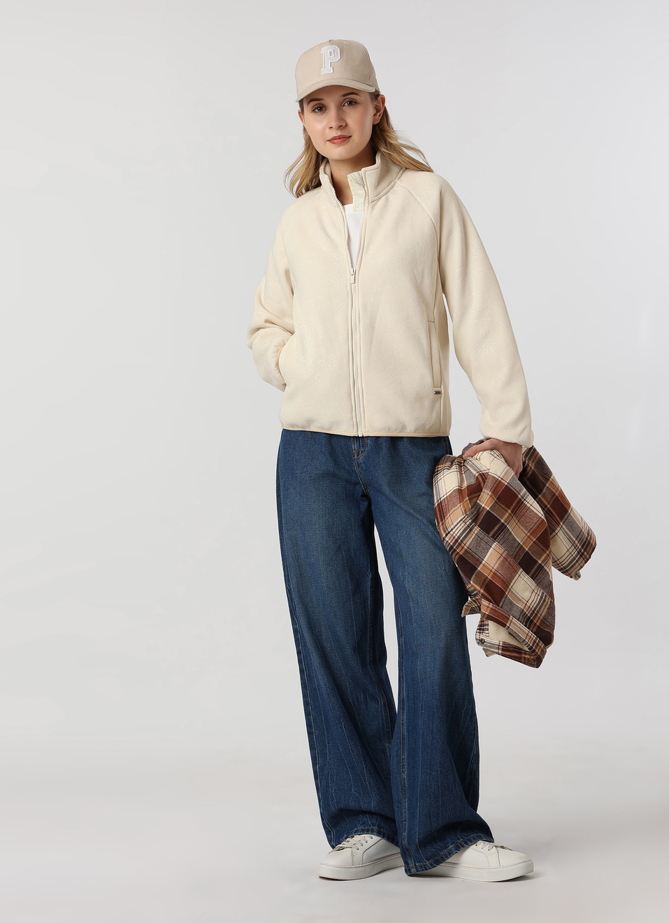 Women Ivory White Textured High Neck Zip Up Jacket, , large image number 5