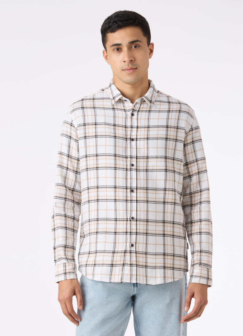 Men White Check Full Sleeve Shirt, , large image number 1