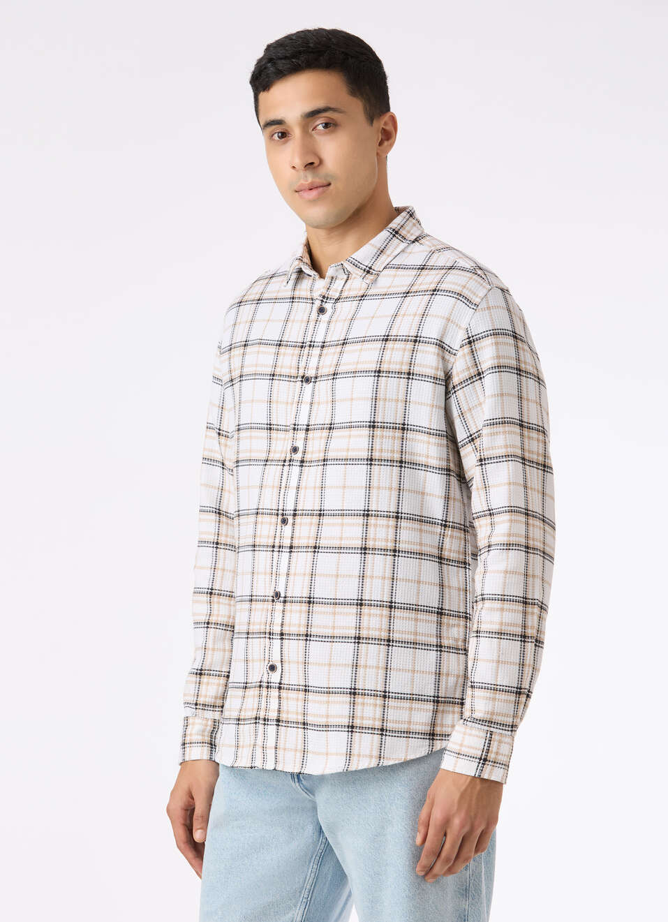 Men White Check Full Sleeve Shirt, , large image number 3