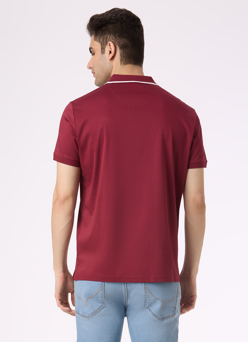Men Burgundy Solid Contrast Collar Tipping Polo, , large image number 2