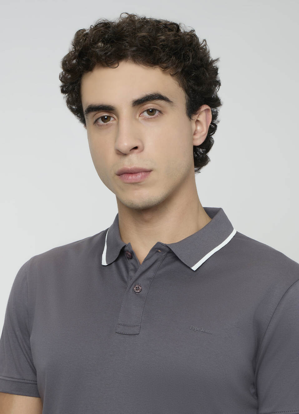 Men Grey Solid Contrast Collar Tipping Polo, , large image number 4
