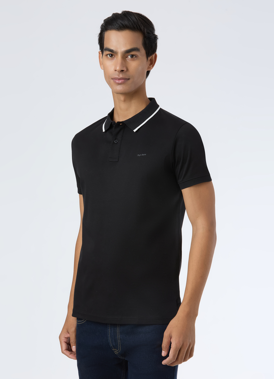 Men Black Solid Contrast Collar Tipping Polo, , large image number 3