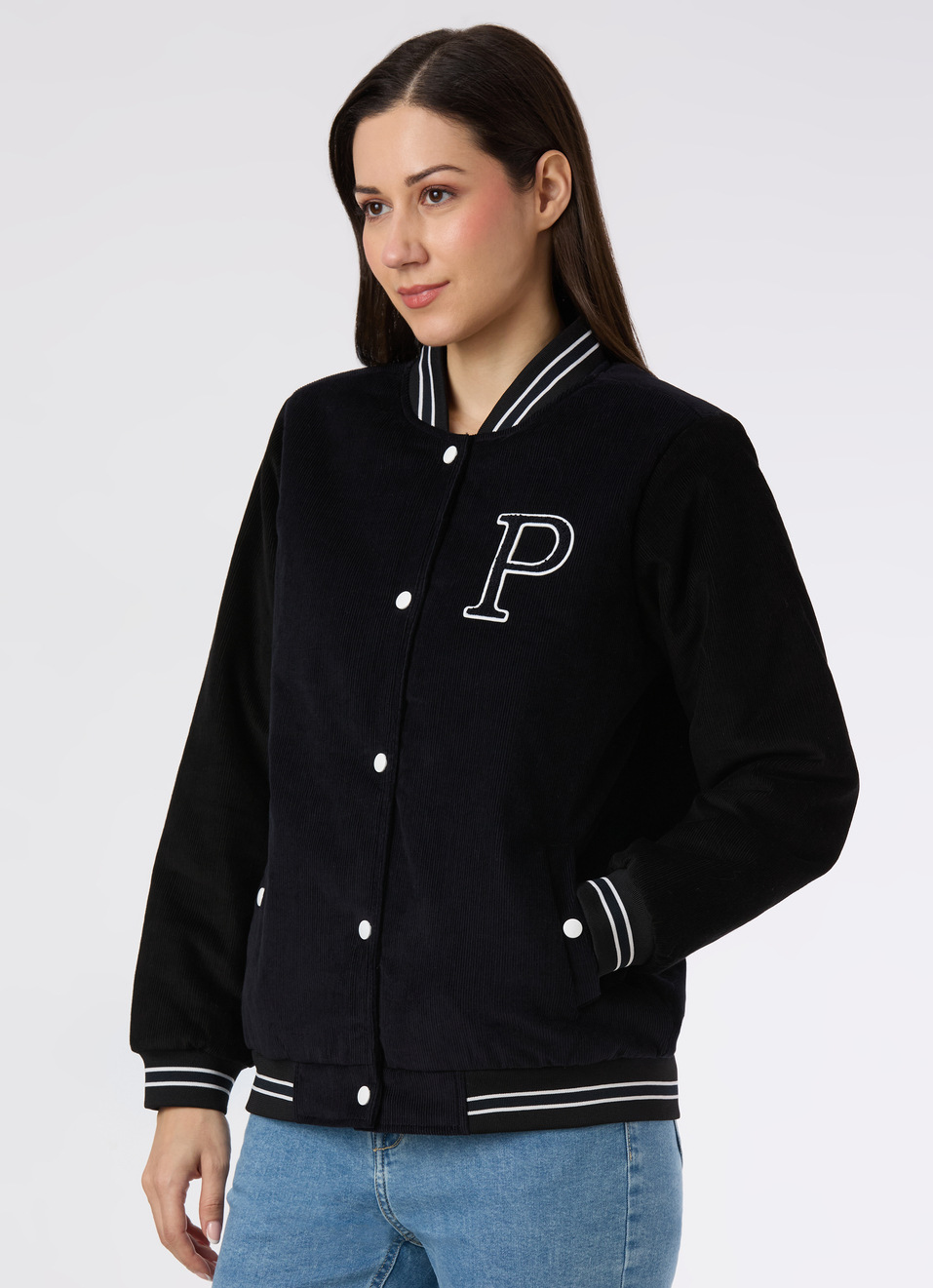 Women Navy Regular Fit Varsity Jacket, , large image number 3