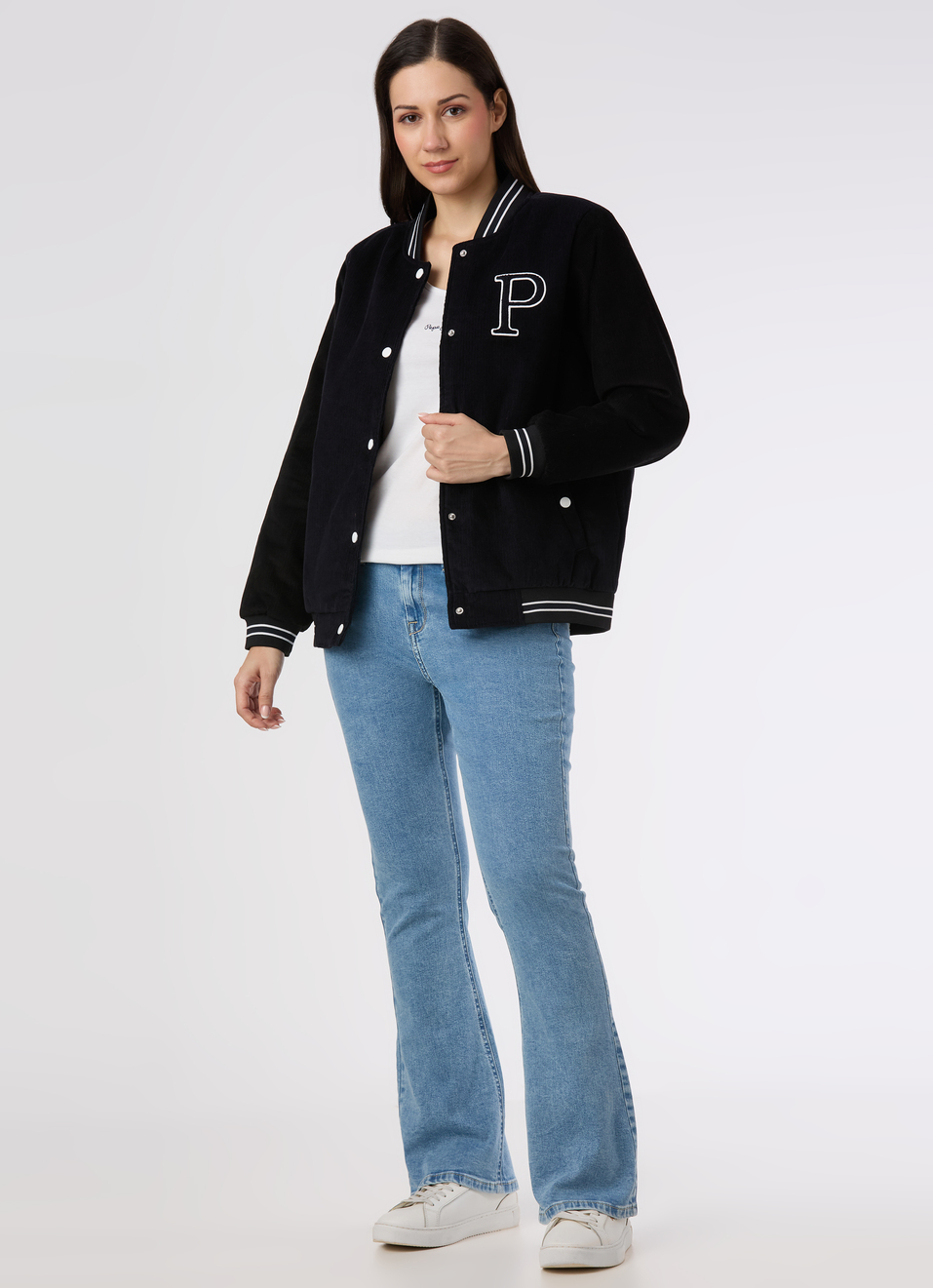 Women Navy Regular Fit Varsity Jacket, , large image number 5