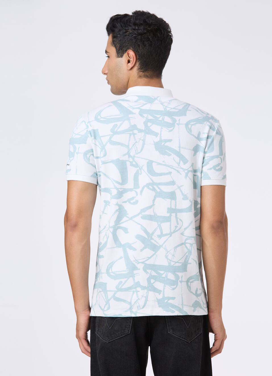 Men White All Over Abstract Print Polo, , large image number 2