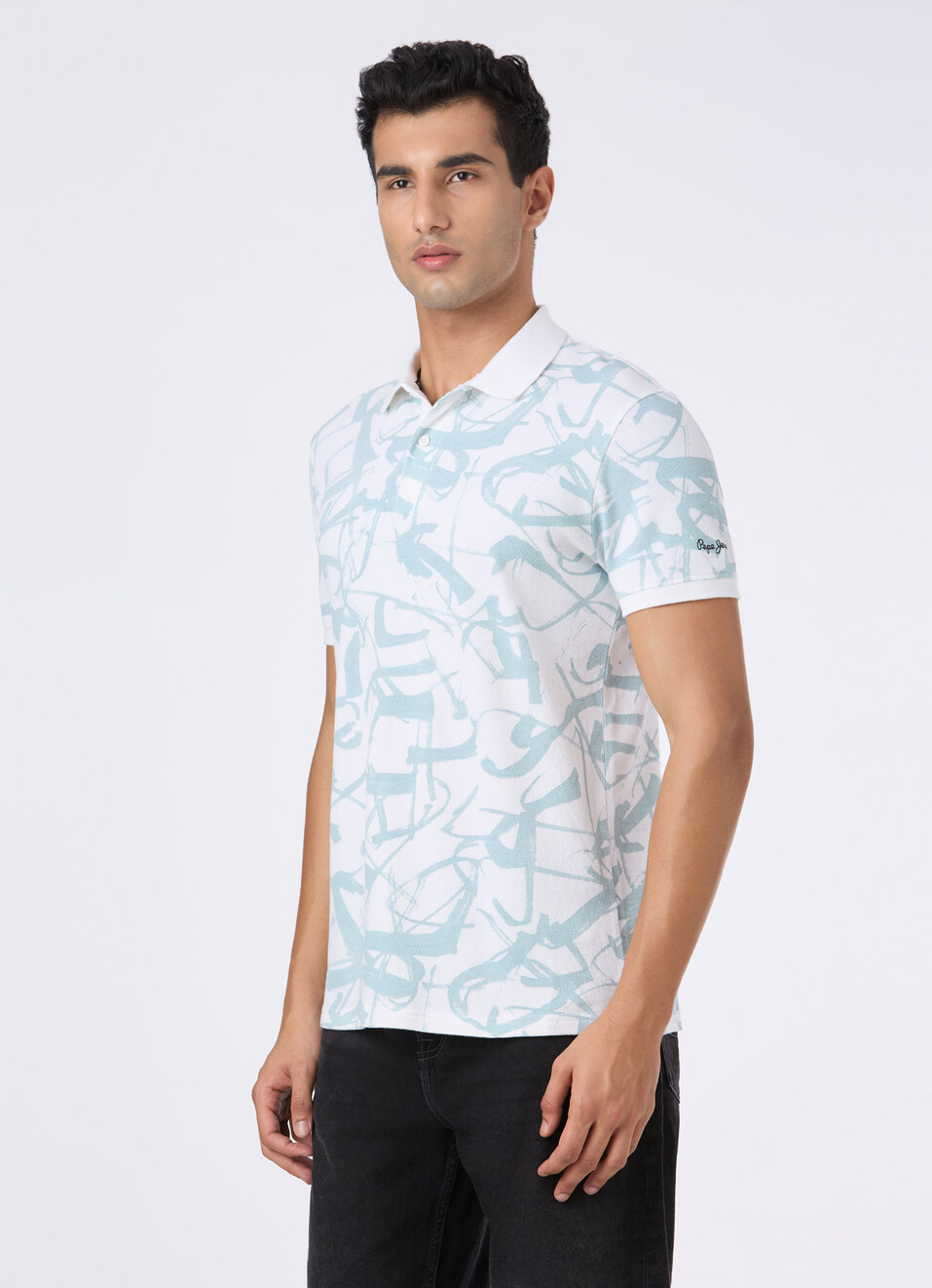 Men White All Over Abstract Print Polo, , large image number 3