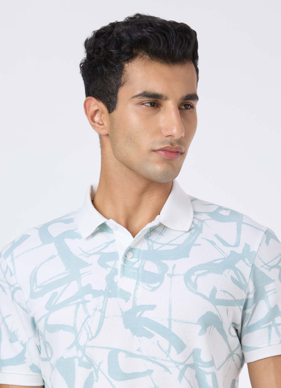 Men White All Over Abstract Print Polo, , large image number 4