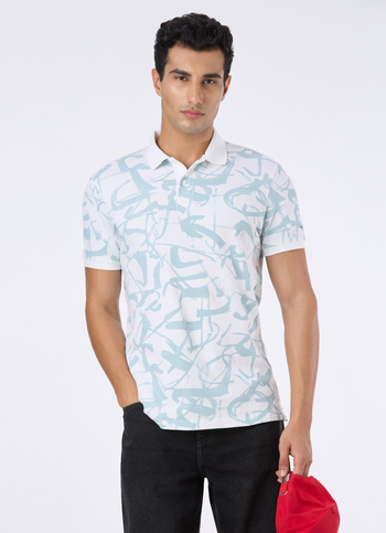 Men White All Over Abstract Print Polo
