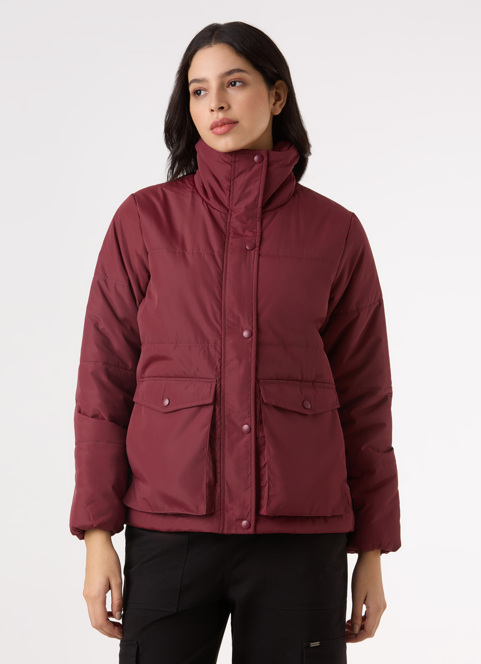 Women Maroon Regular Fit Puffer Jacket, , large image number 1