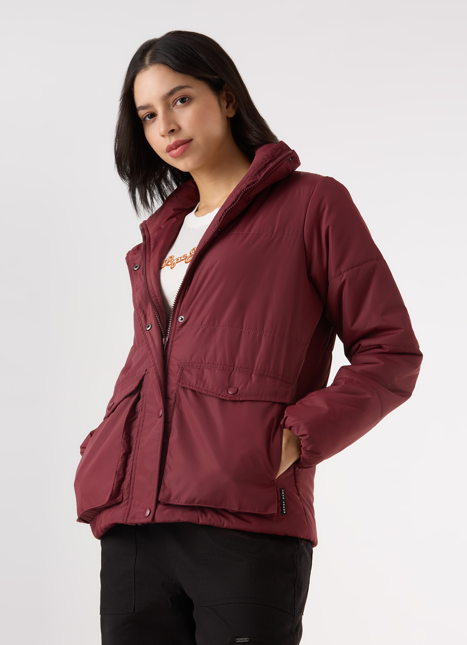 Women Maroon Regular Fit Puffer Jacket, , large image number 0