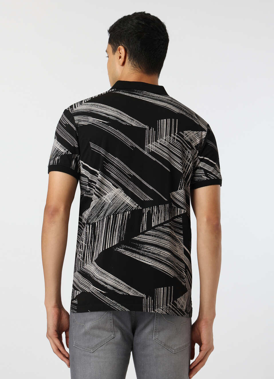 Men Black Regular Fit Abstract Printed Polo, , large image number 2