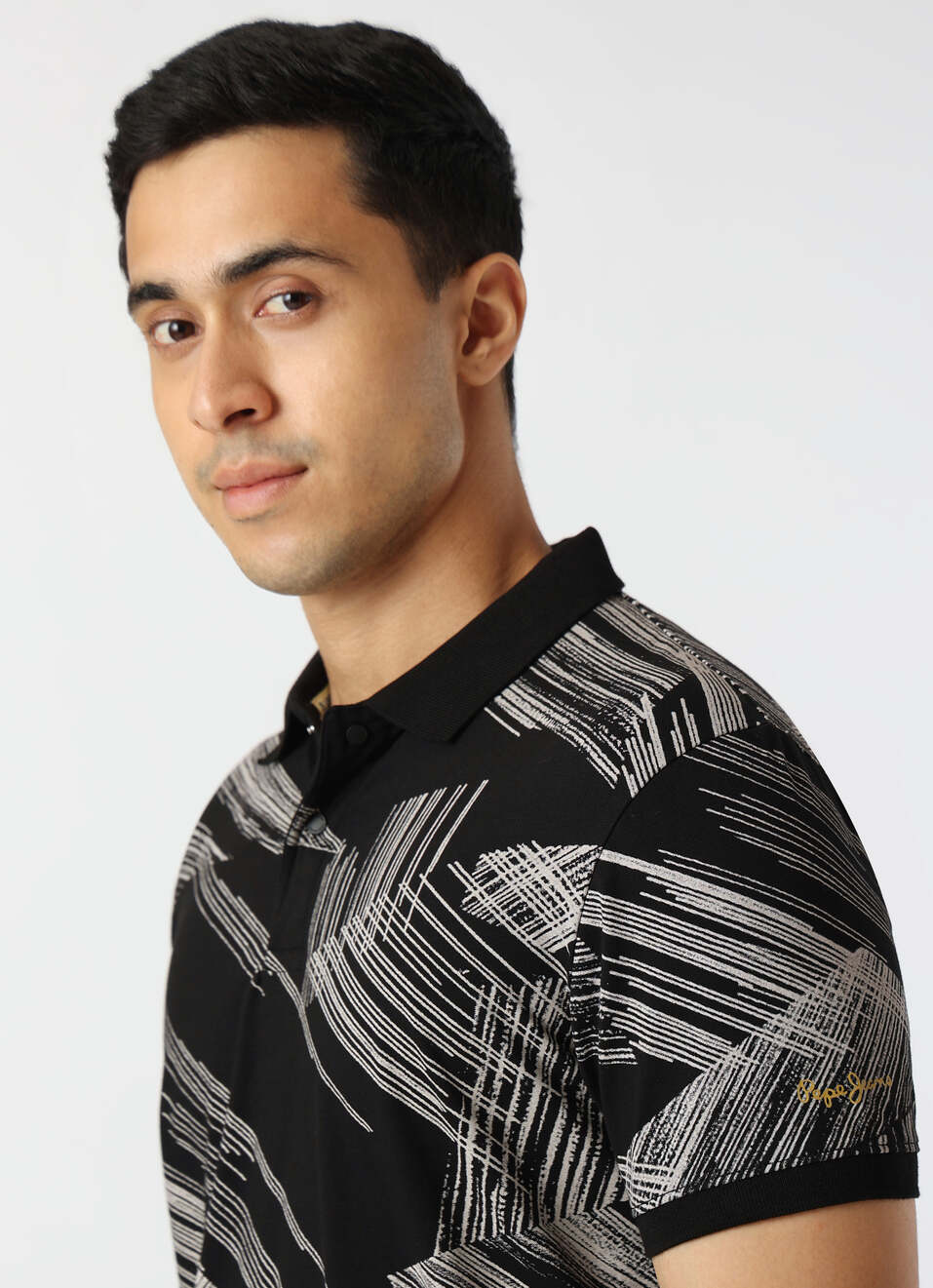 Men Black Regular Fit Abstract Printed Polo, , large image number 4