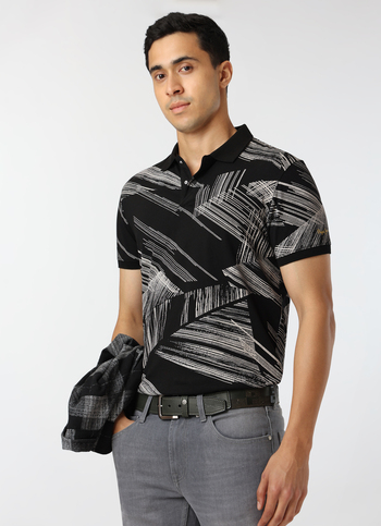 Men Black Regular Fit Abstract Printed Polo
