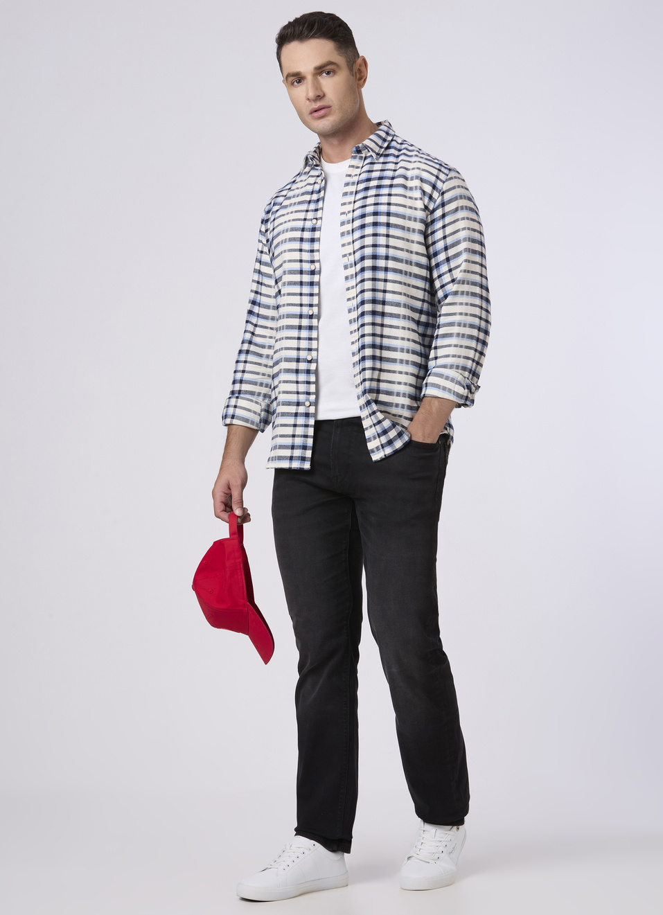 Men White Checked Flannel Casual Shirt, , large image number 5