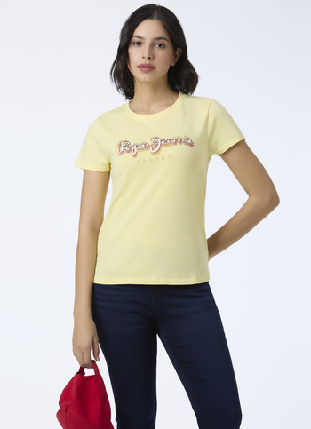 Women Yellow Round Neck Short Sleeve T-shirt