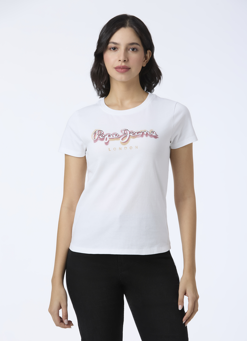 Women White Round Neck Short Sleeve T-shirt, , large image number 1