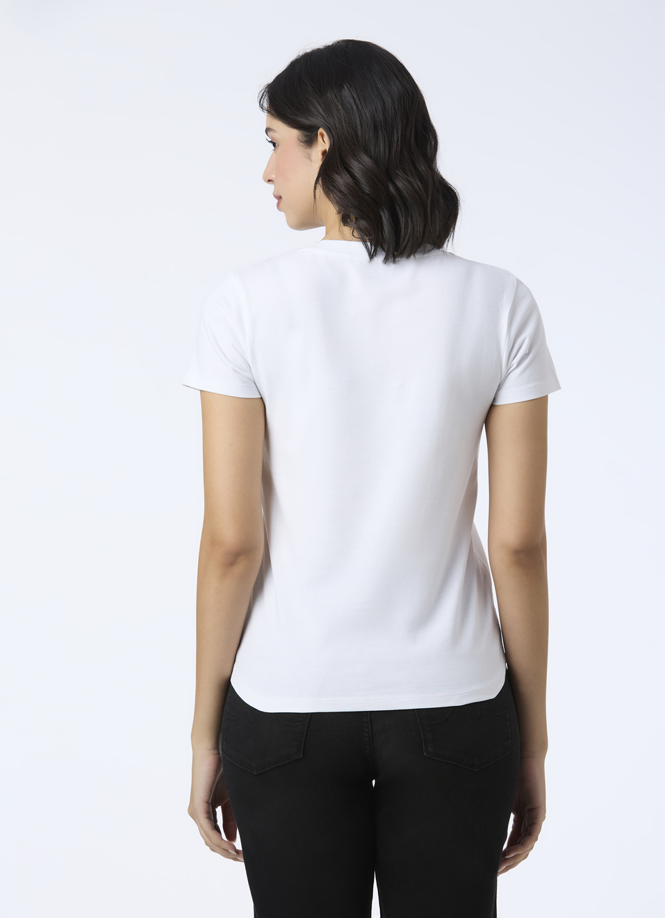 Women White Round Neck Short Sleeve T-shirt, , large image number 2