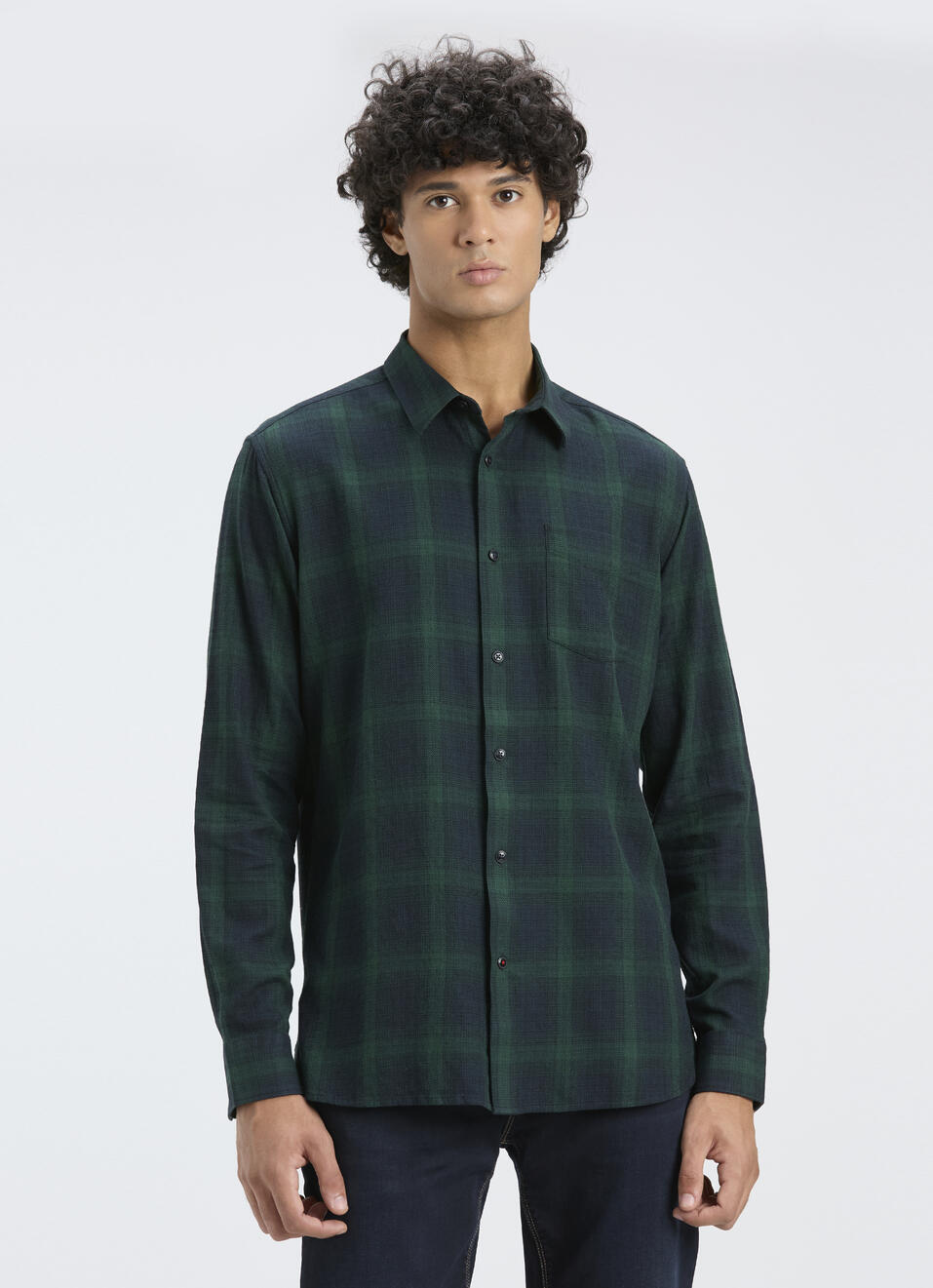 Men Green Check With Pocket Full Sleeve Shirt, , large image number 1