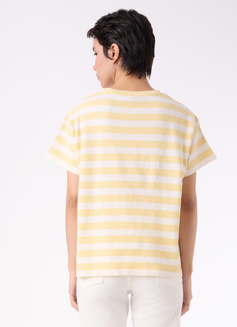 Women Yellow Striped Comfort Fit T-shirt, , large image number 2