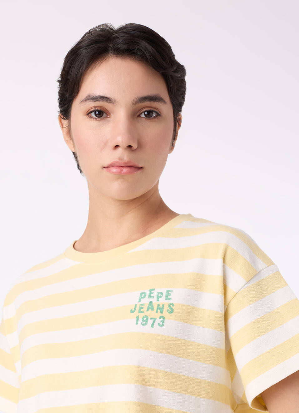 Women Yellow Striped Comfort Fit T-shirt, , large image number 4