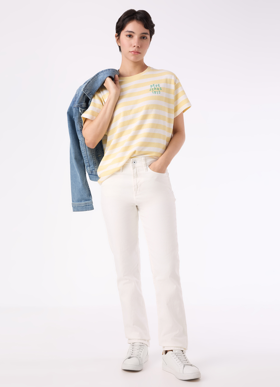 Women Yellow Striped Comfort Fit T-shirt, , large image number 5