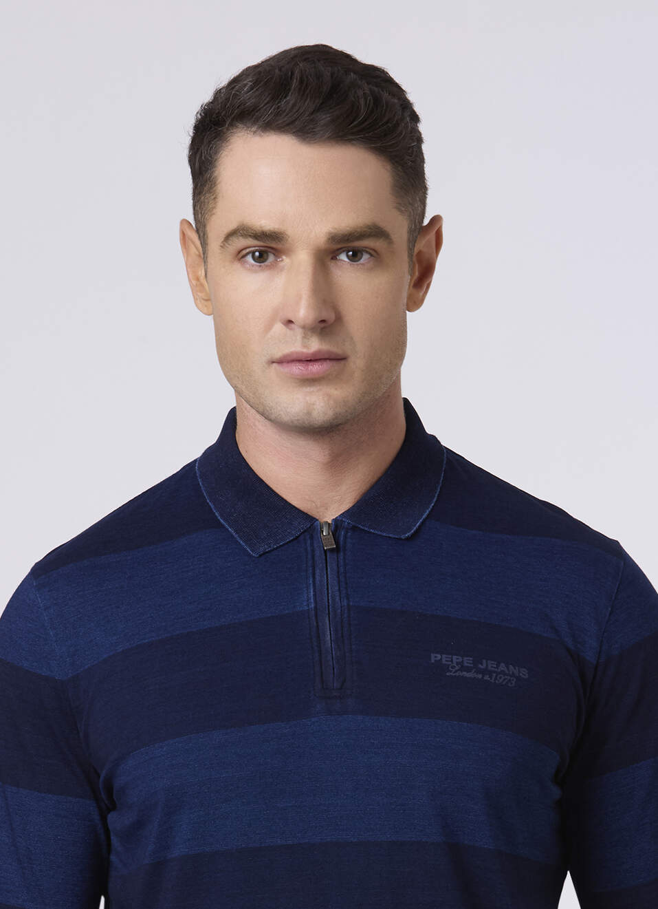 Men Indigo Blue Striped Zip Neck Polo, , large image number 4