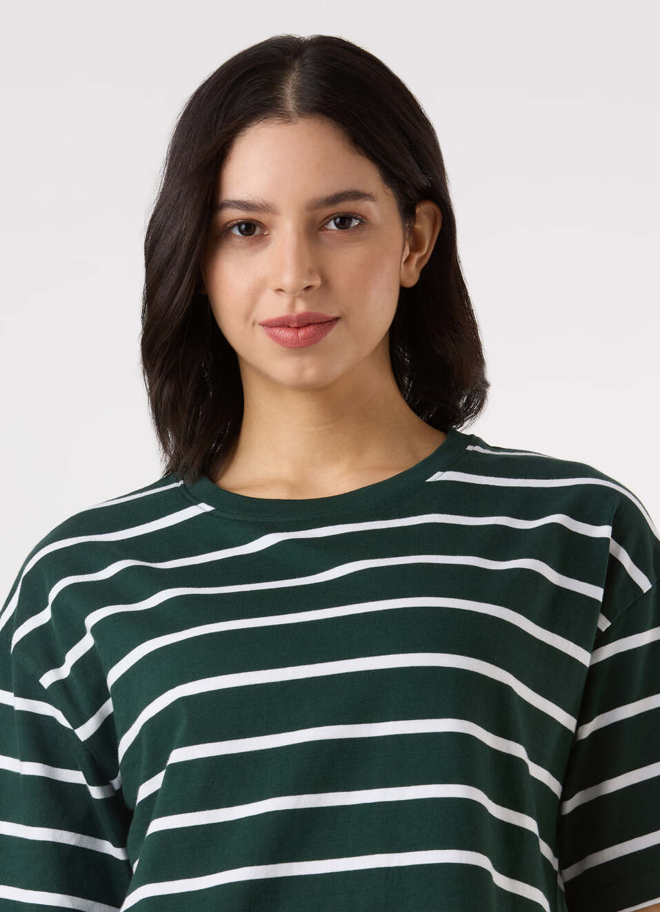 Women Green Stripe Drop Shoulder Comfort Short Sleeve T-shirt, , large image number 4