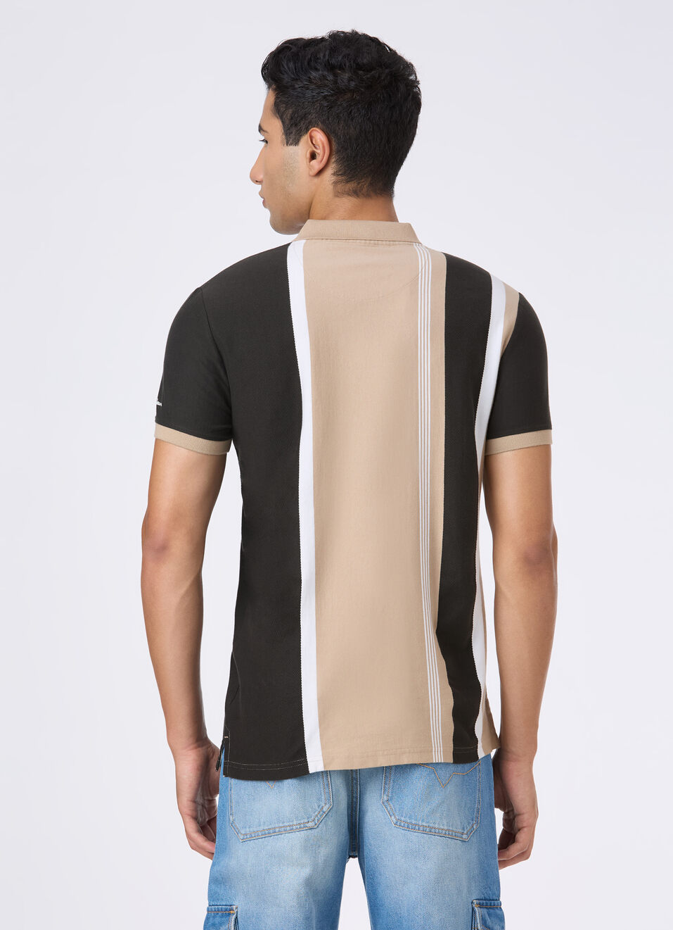 Men Beige Colorblock Vertical Stripe Polo, , large image number 2