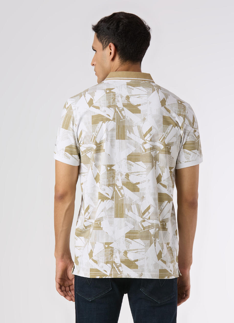 Men Beige Abstract Print Regular Fit Polo, , large image number 2