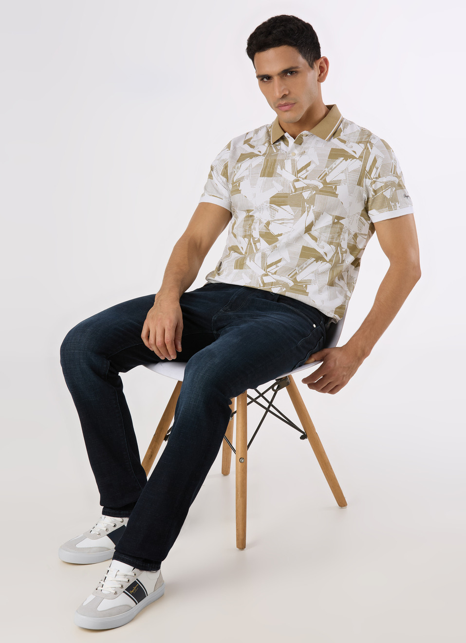 Men Beige Abstract Print Regular Fit Polo, , large image number 5