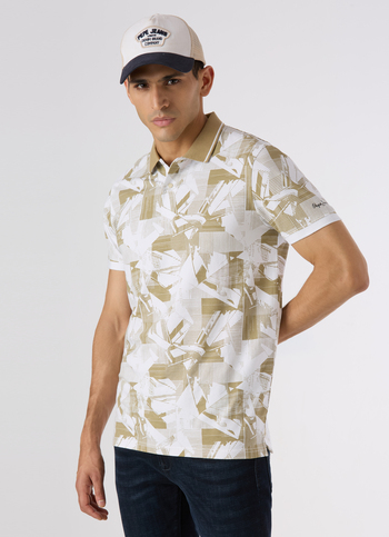 Men Beige Abstract Print Regular Fit Polo